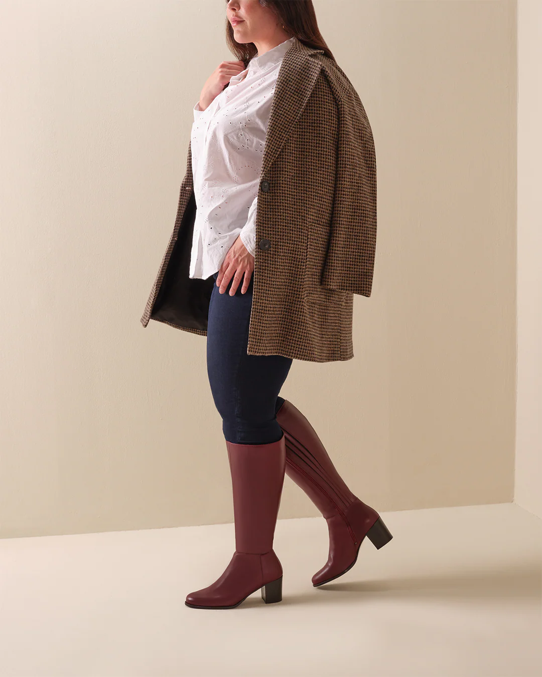 Dalia Tall Knee High Boots in Burgundy Leather - Image 8