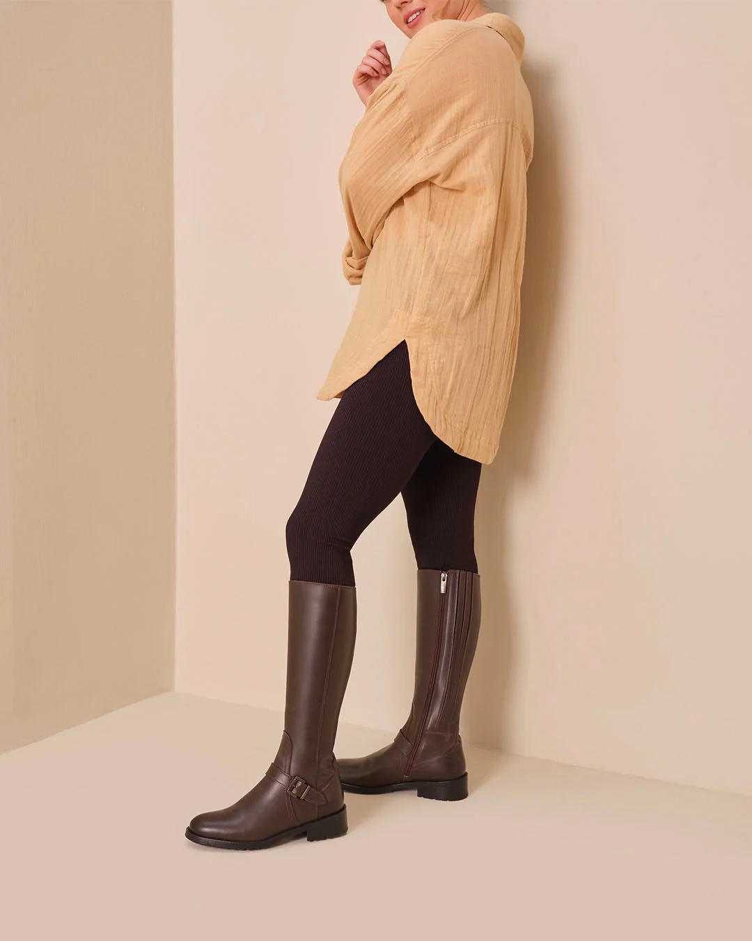 Charlotte Knee High Boots in Dark Brown Leather - Image 5
