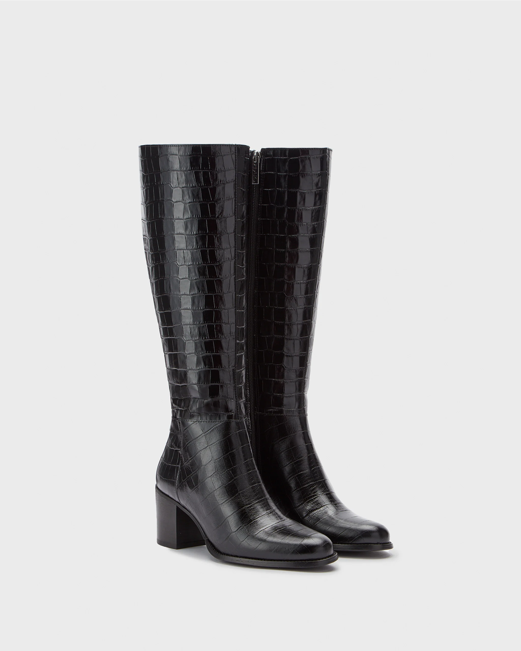 Dalia Petite Knee High Boots in Black Croc - Image 3