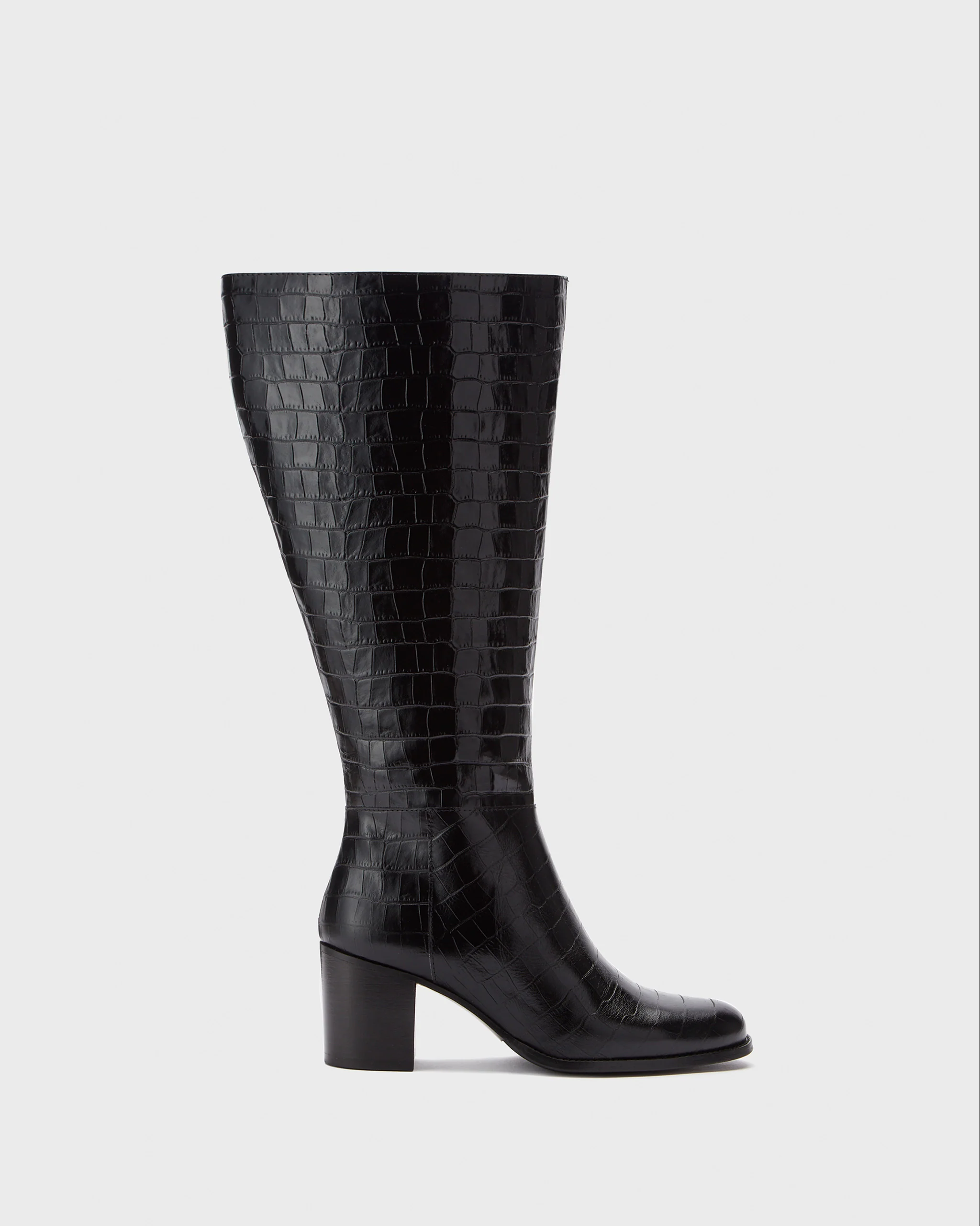 Dalia Petite Knee High Boots in Black Croc - Image 4