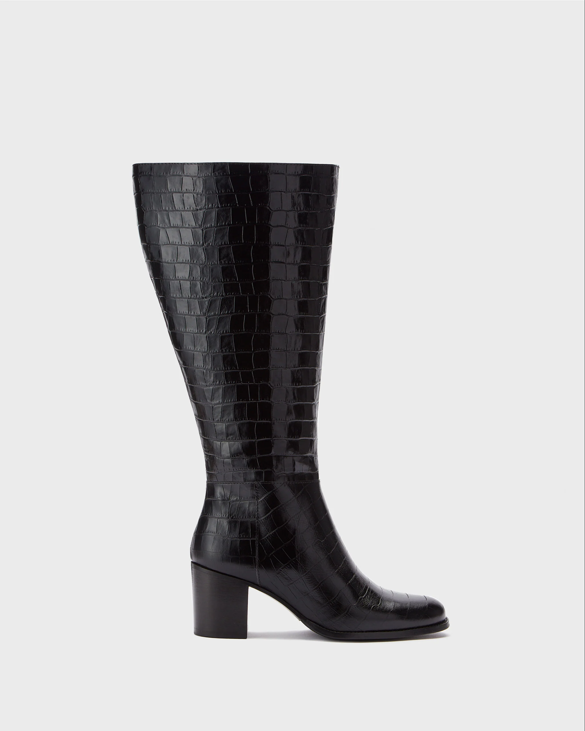 Dalia Standard Knee High Boots in Black Croc - Image 4