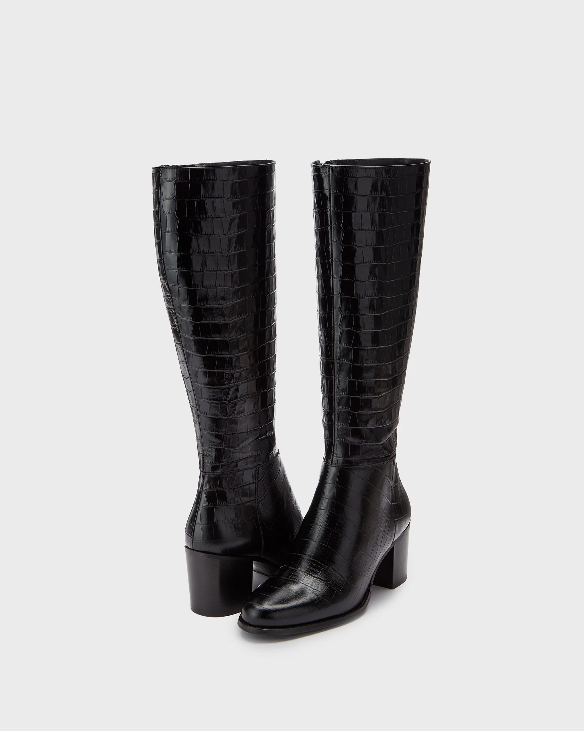 Dalia Tall Knee High Boots in Black Croc - Image 3
