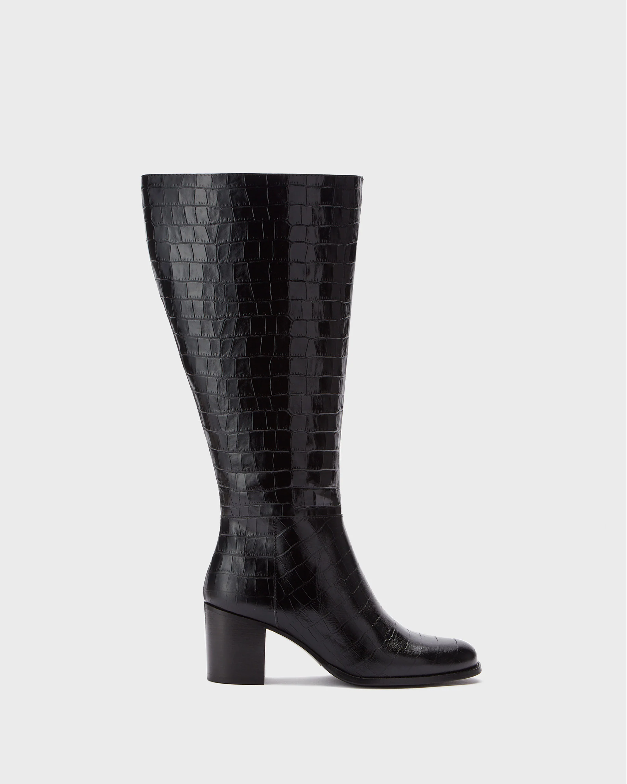 Dalia Tall Knee High Boots in Black Croc - Image 4