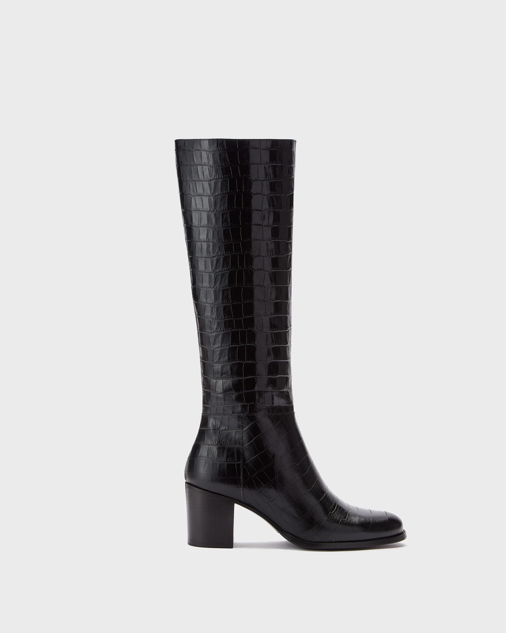 Dalia Tall Knee High Boots in Black Croc - Image 5