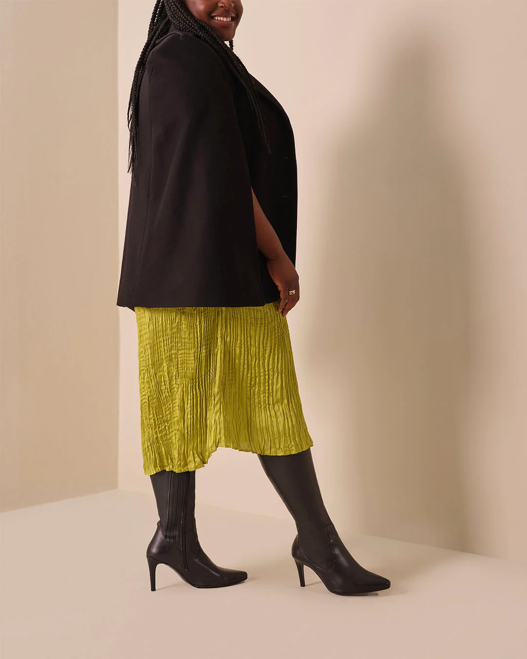 Freya Knee High Boots in Black Leather - Image 6