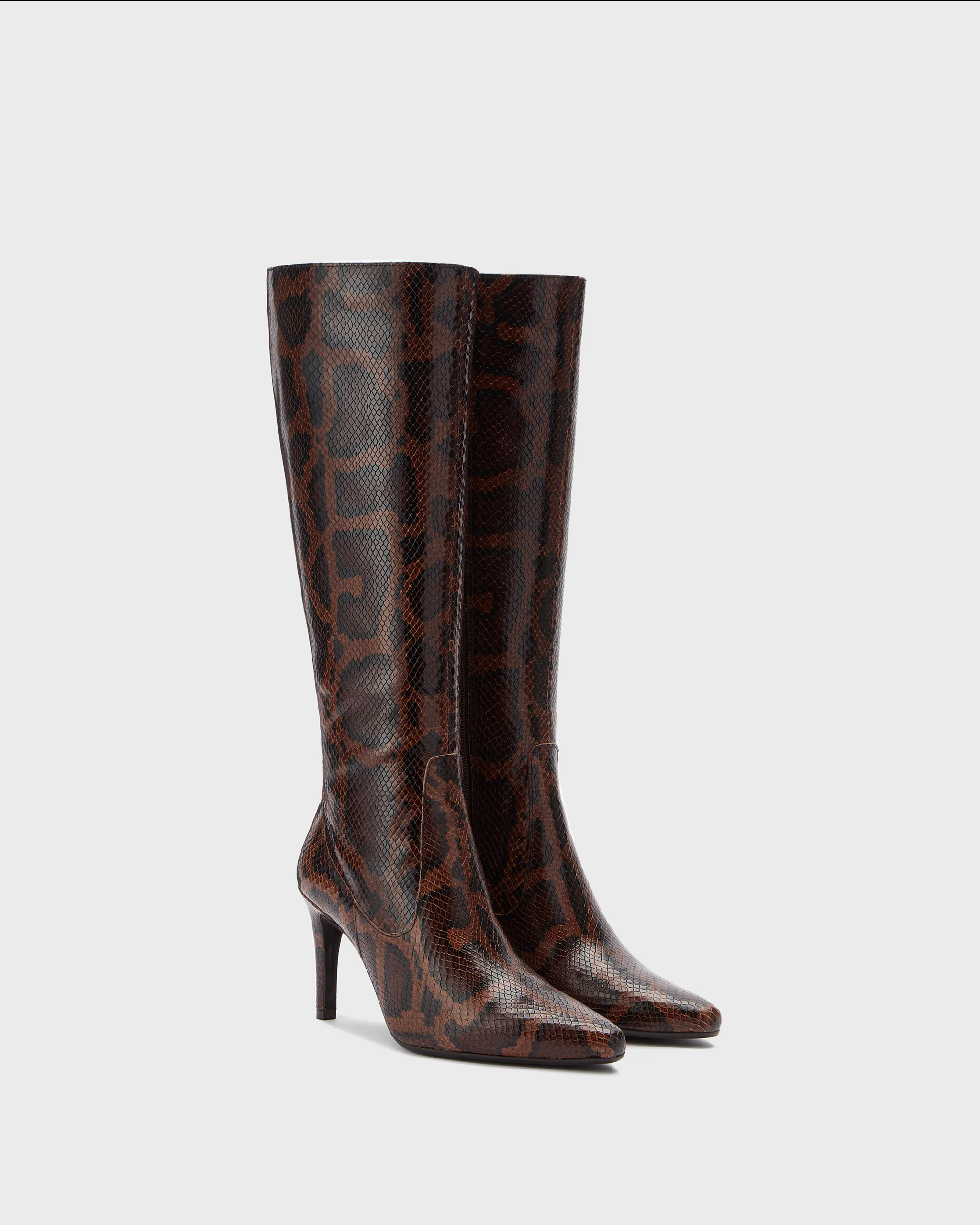 Freya Knee High Boots in Brown Snake - Image 3