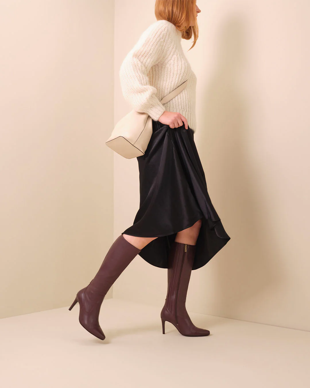 Freya Knee High Boots in Burgundy Leather - Image 5