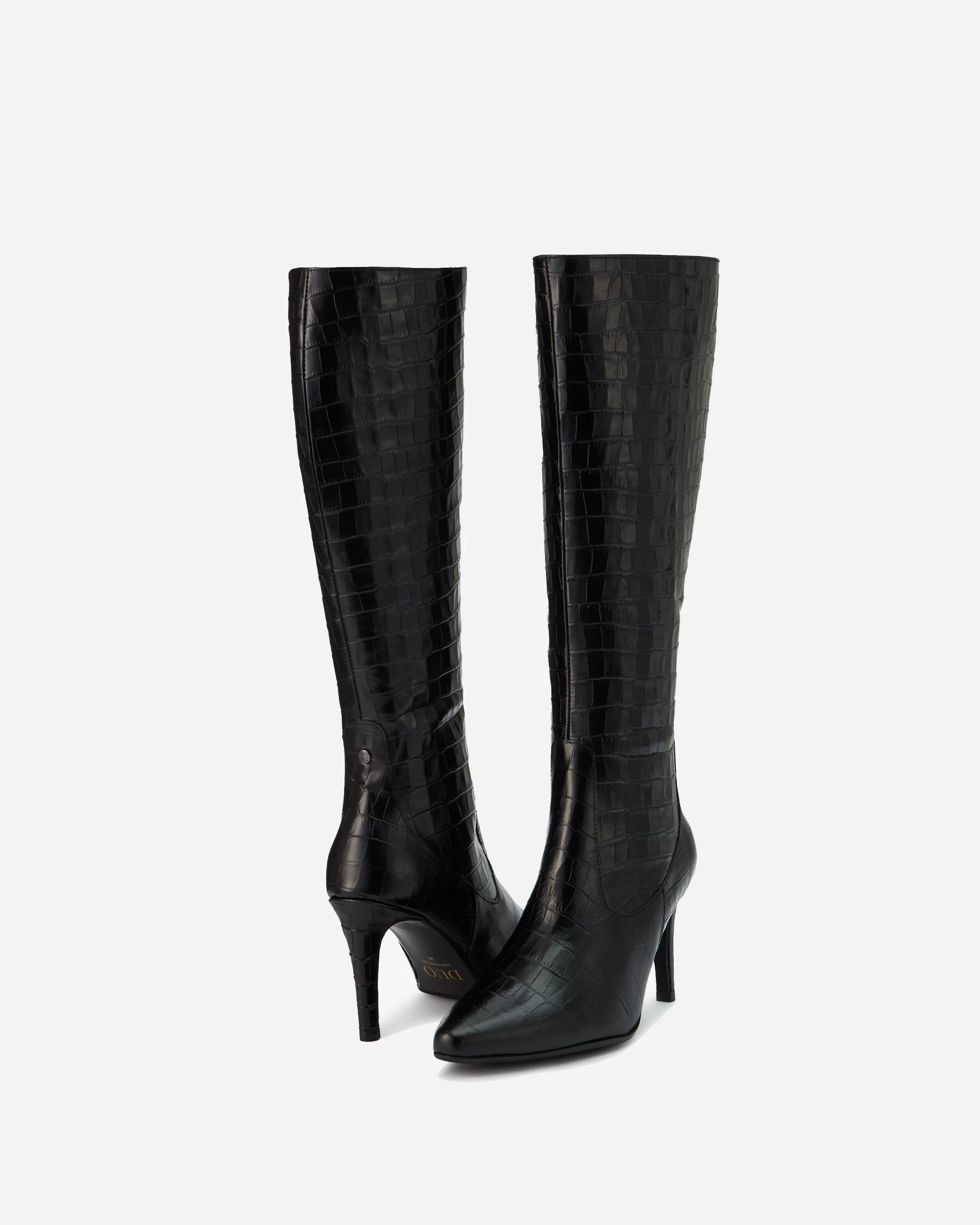 Freya Knee High Boots in Black Croc - Image 3
