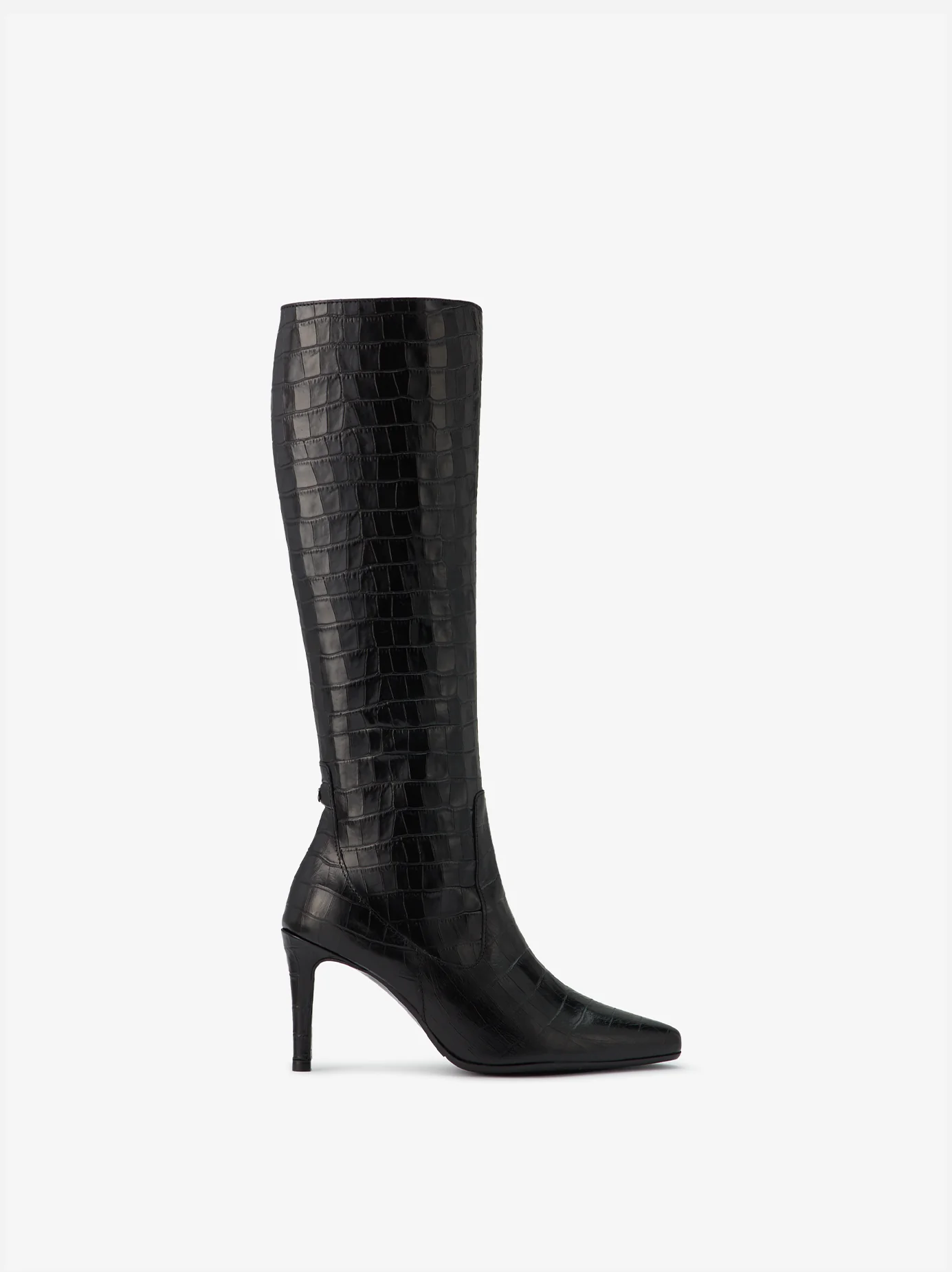 Freya Knee High Boots in Black Croc - Image 4