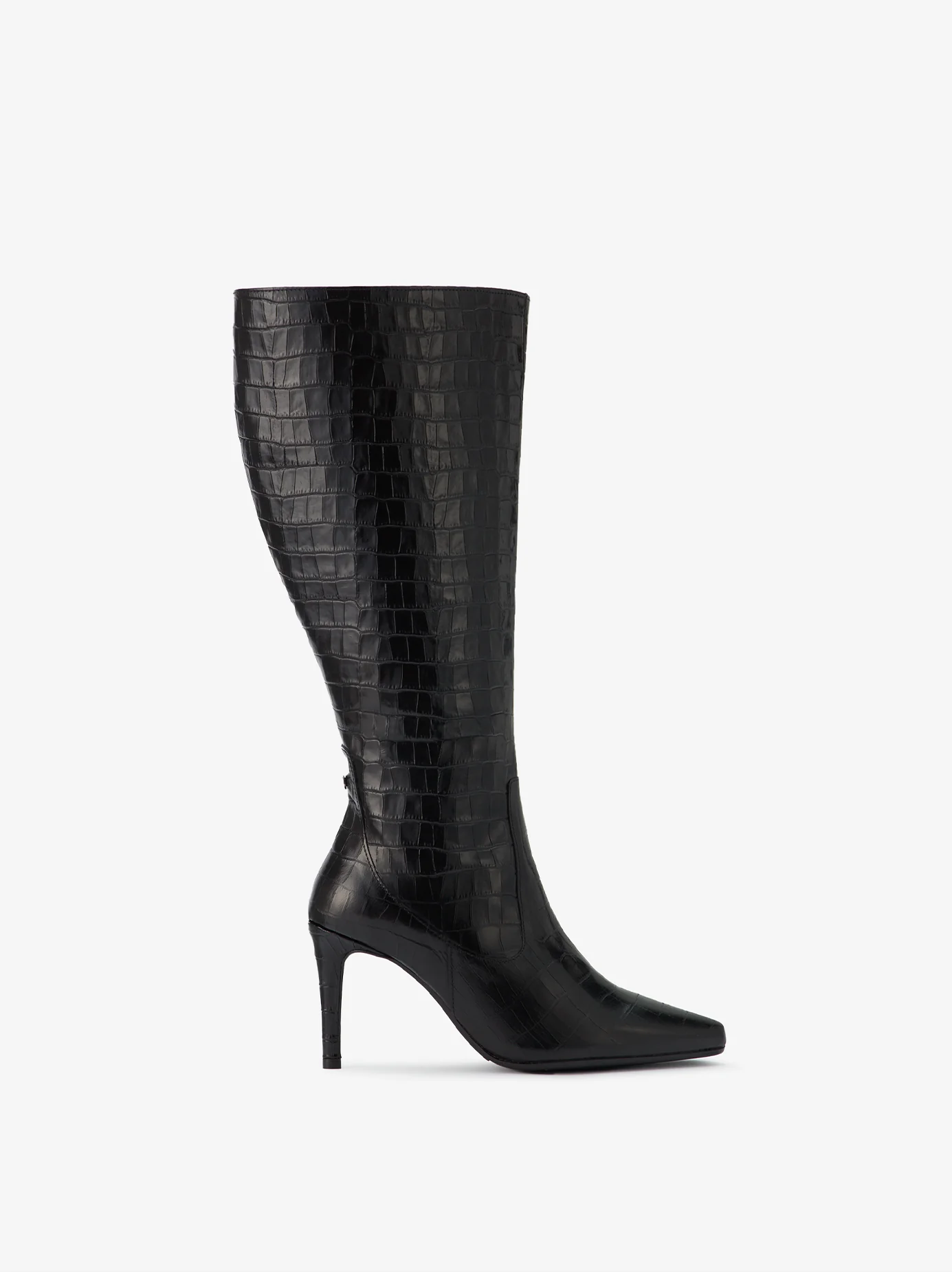 Freya Knee High Boots in Black Croc - Image 5