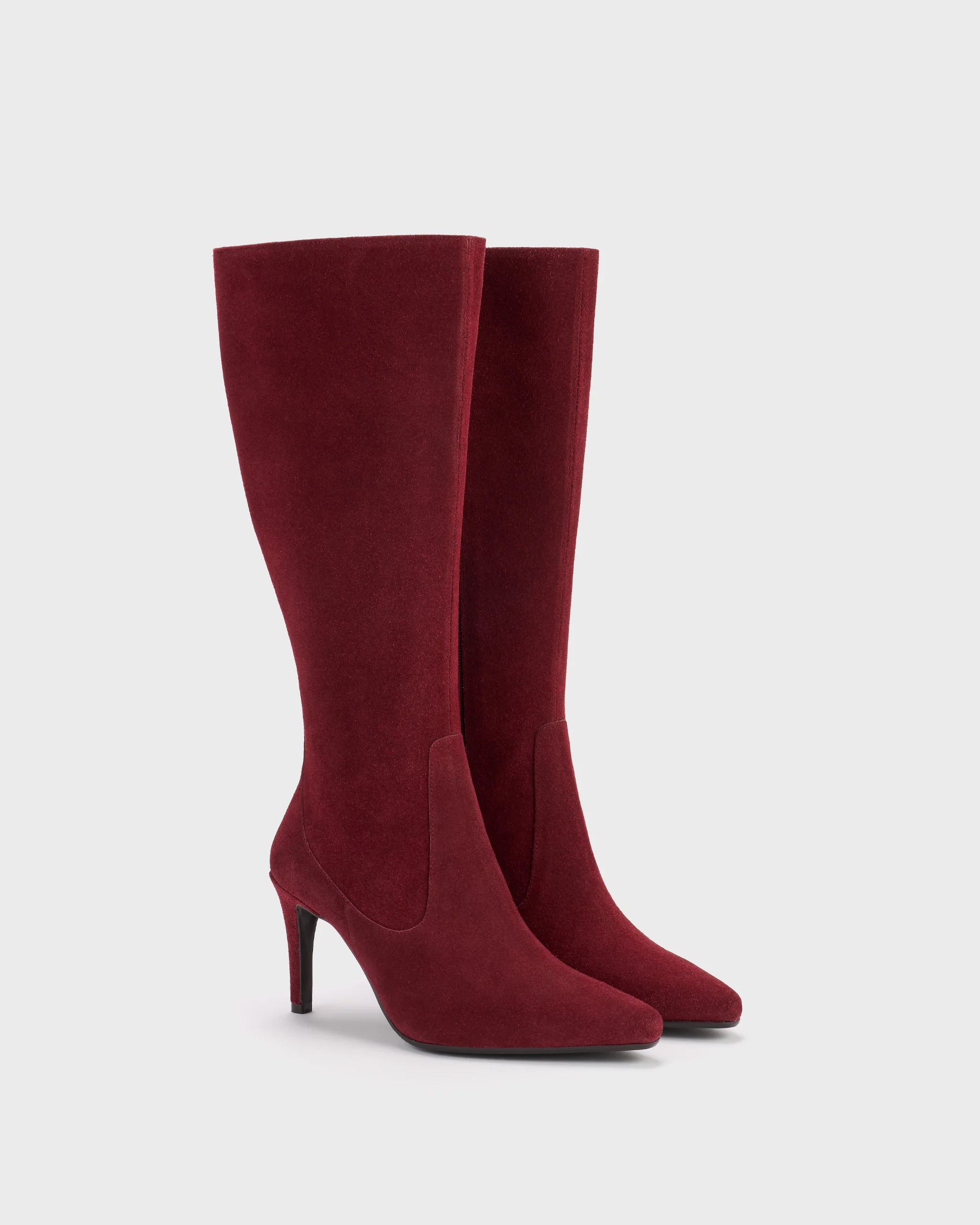 Freya Knee High Boots in Cherry Red Suede - Image 3