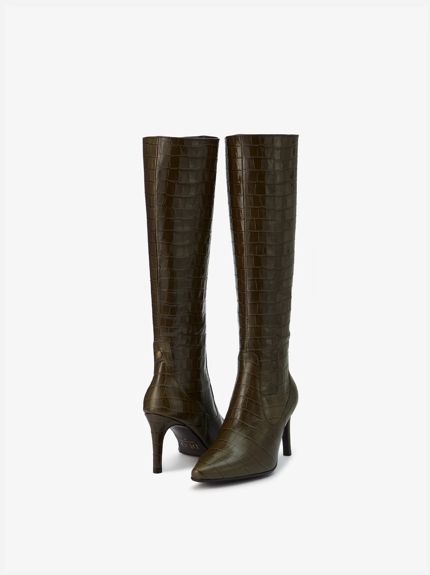 Freya Knee High Boots in Green Croc - Image 3