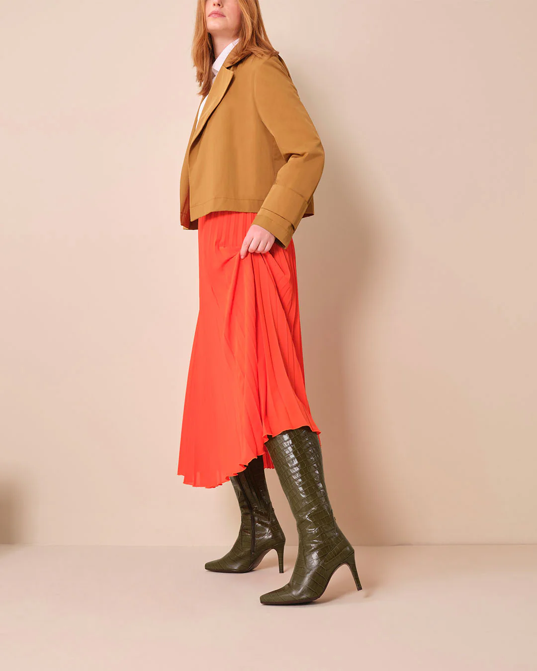 Freya Knee High Boots in Green Croc - Image 4