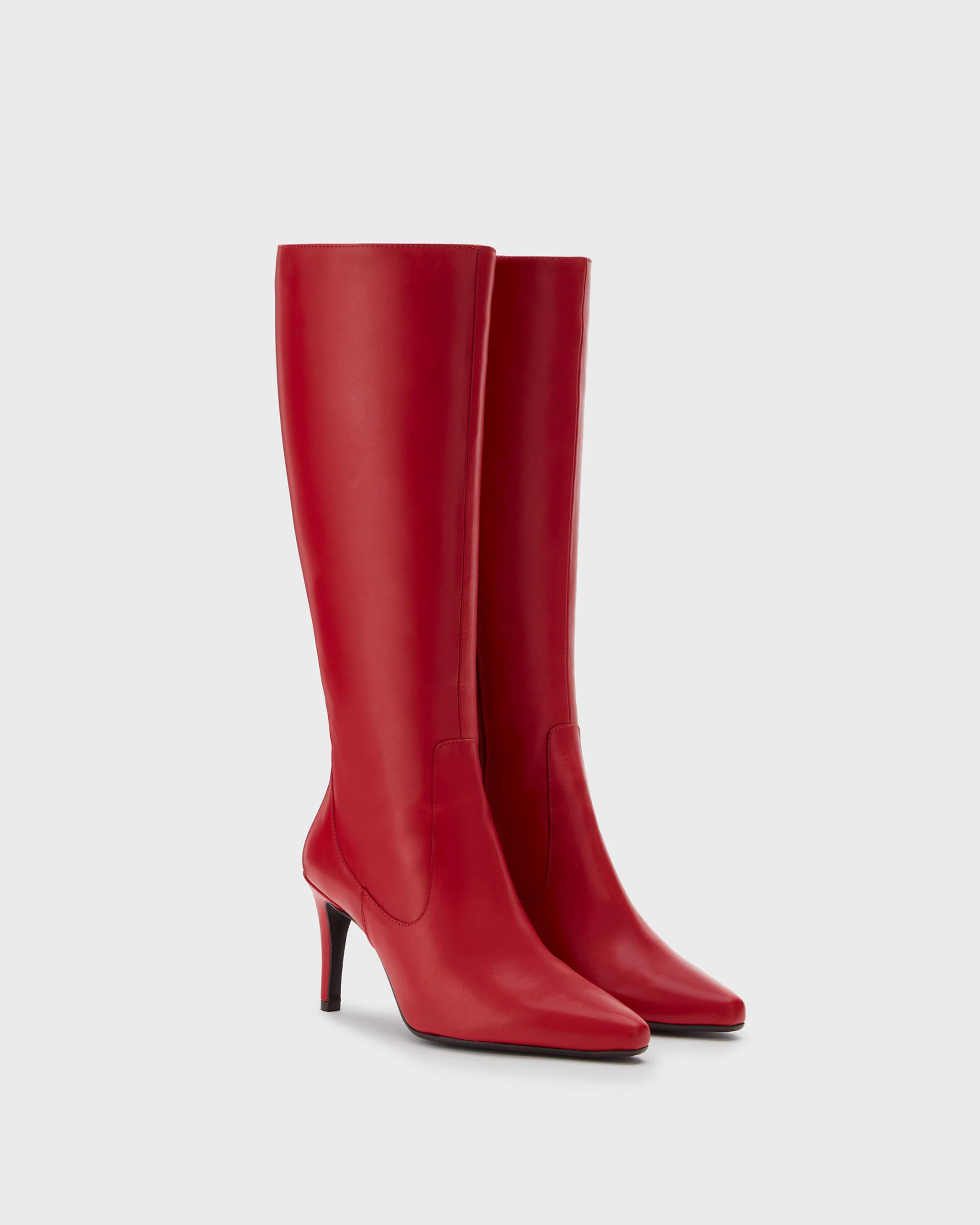 Freya Knee High Boots in Red Leather - Image 3