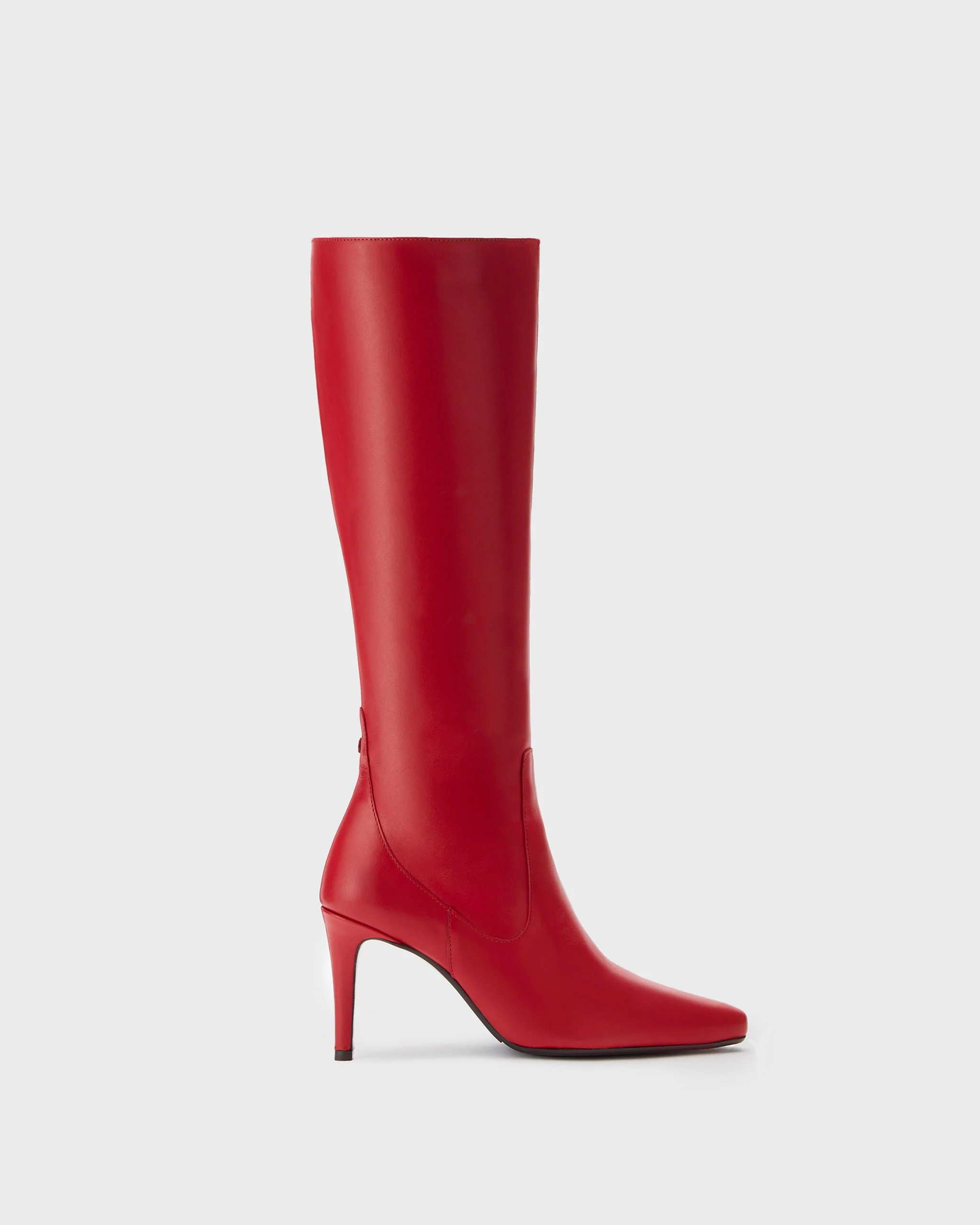 Freya Knee High Boots in Red Leather - Image 4
