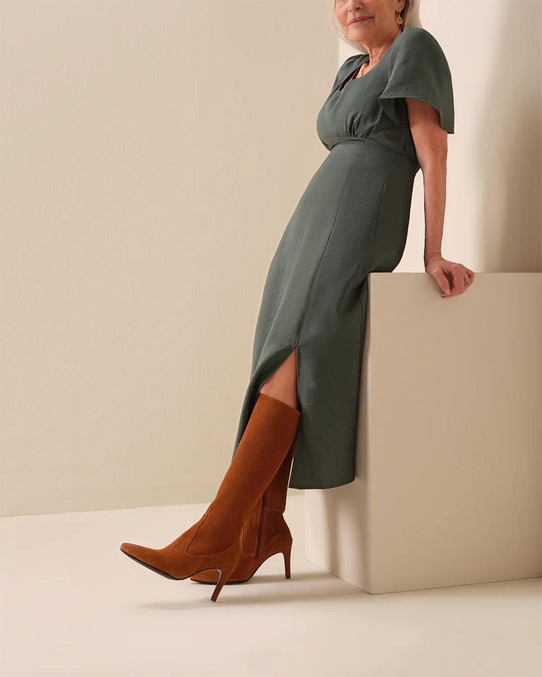 Freya Knee High Boots in Tan Suede - Image 8