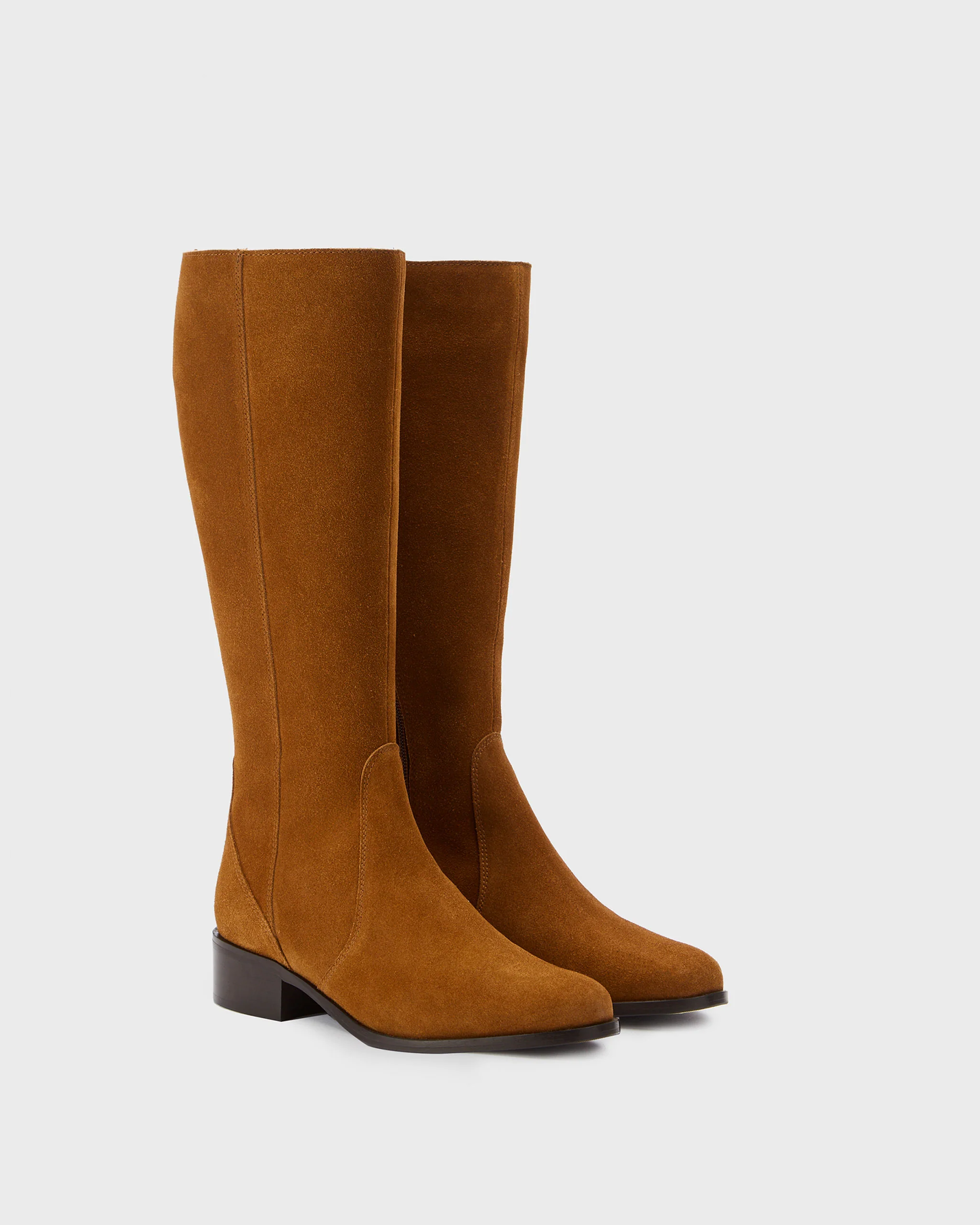 Haltham Petite Knee High Boots in Tan Suede - Image 3