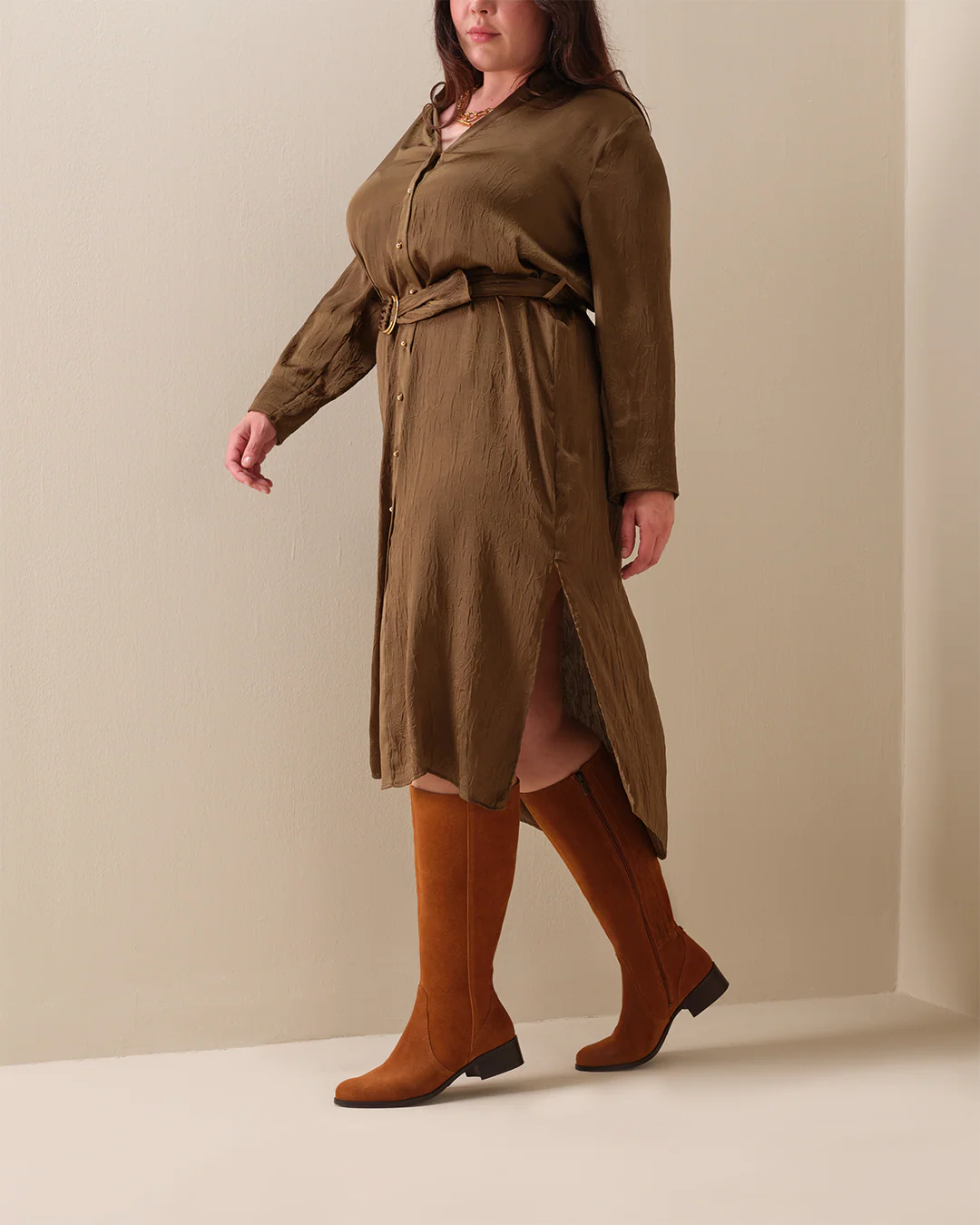Haltham Petite Knee High Boots in Tan Suede - Image 7