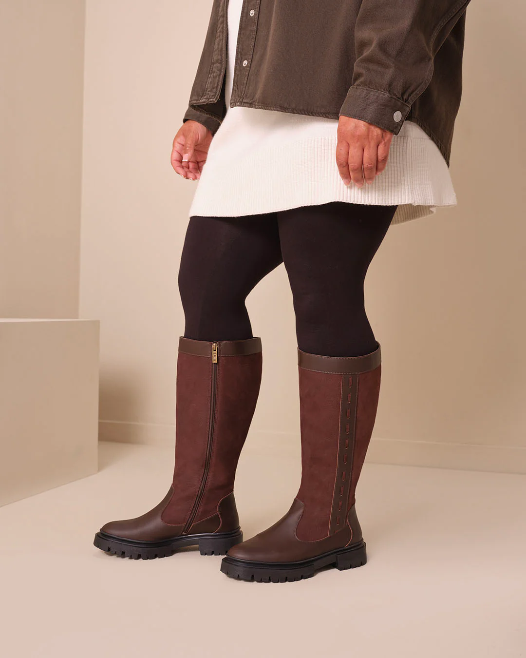 Oakford Knee High Boots in Dark Brown Leather - Image 4