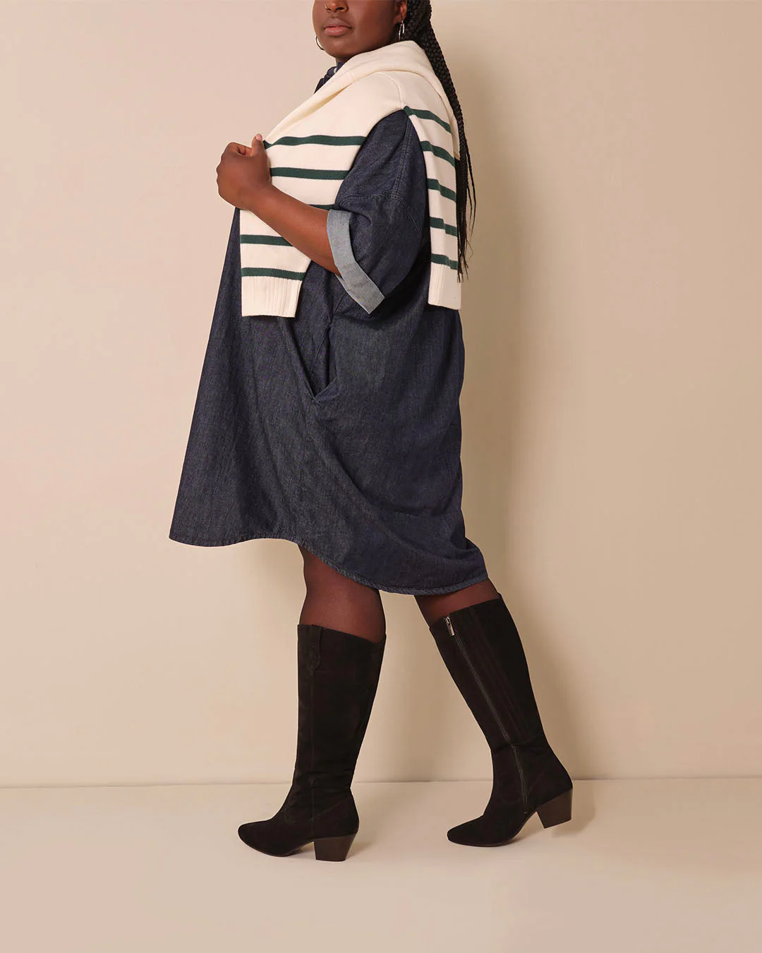 Saffron Knee High Boots in Black Suede - Image 4