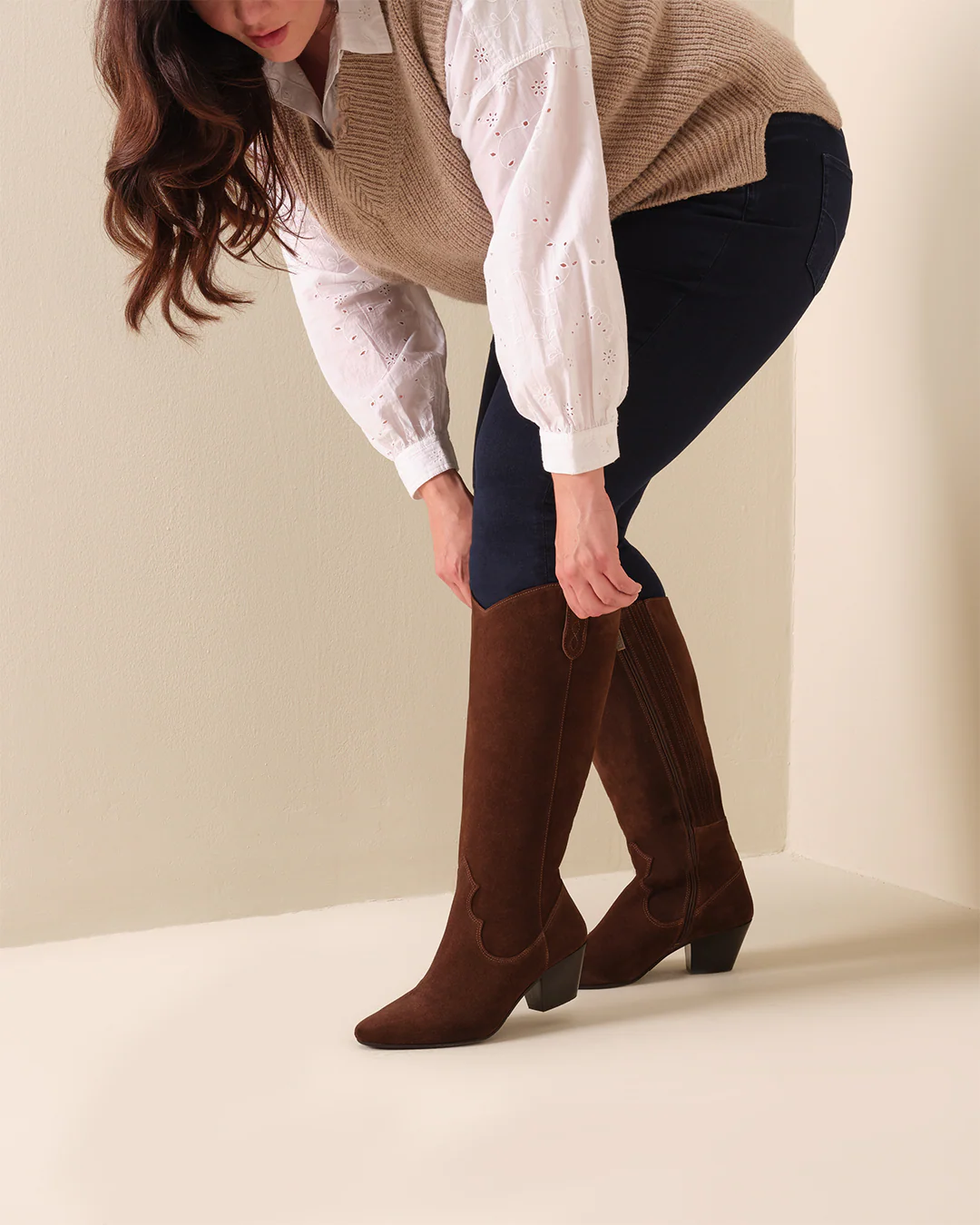 Saffron Knee High Boots in Brown Suede - Image 6