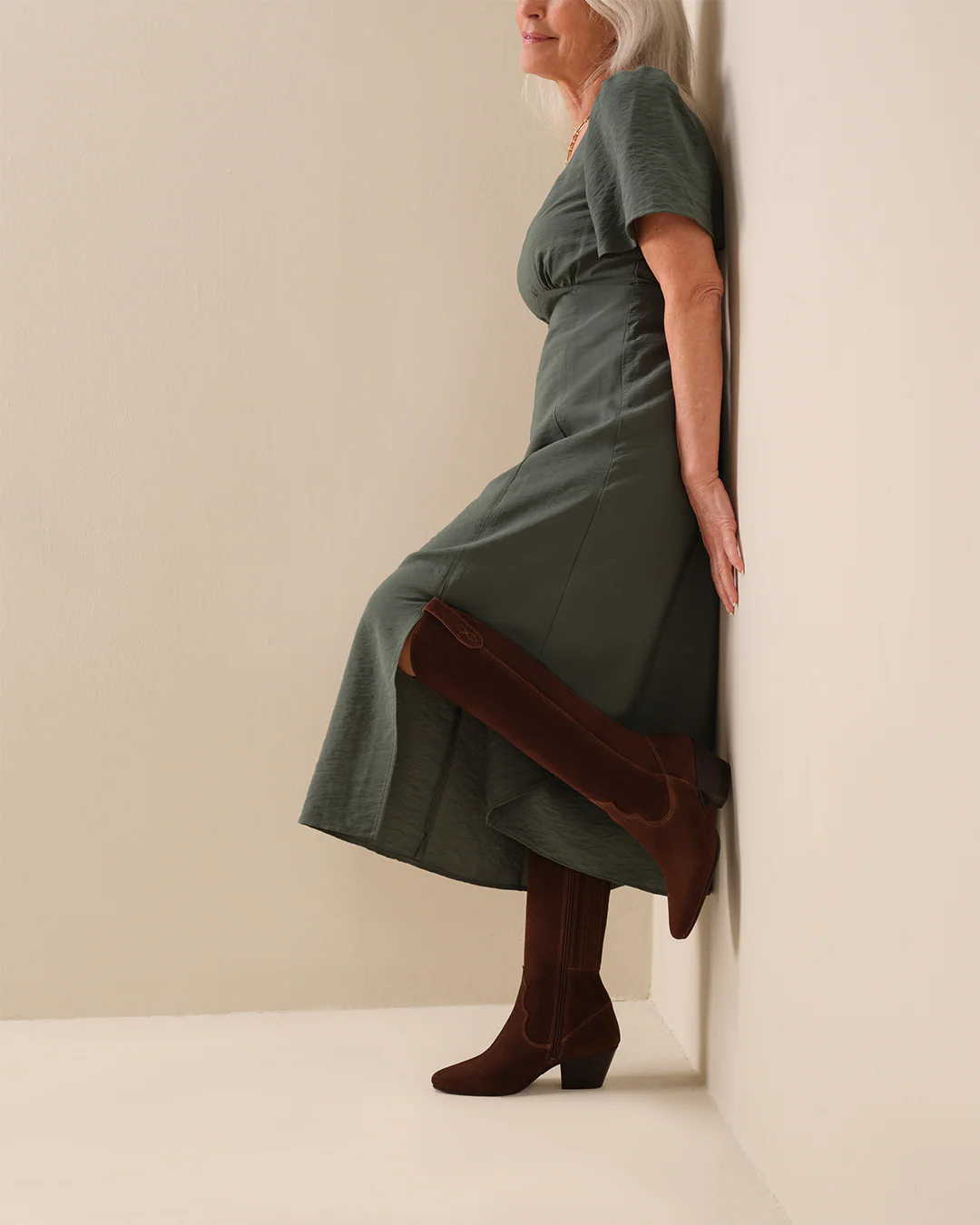 Saffron Knee High Boots in Brown Suede - Image 7