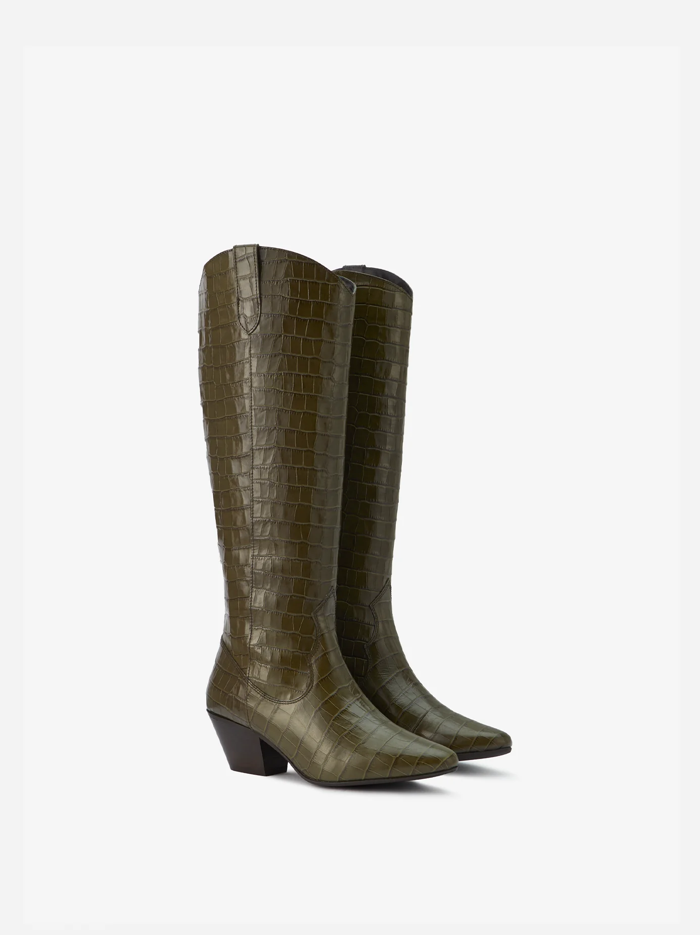 Saffron Knee High Boots in Forest Green Croc - Image 3