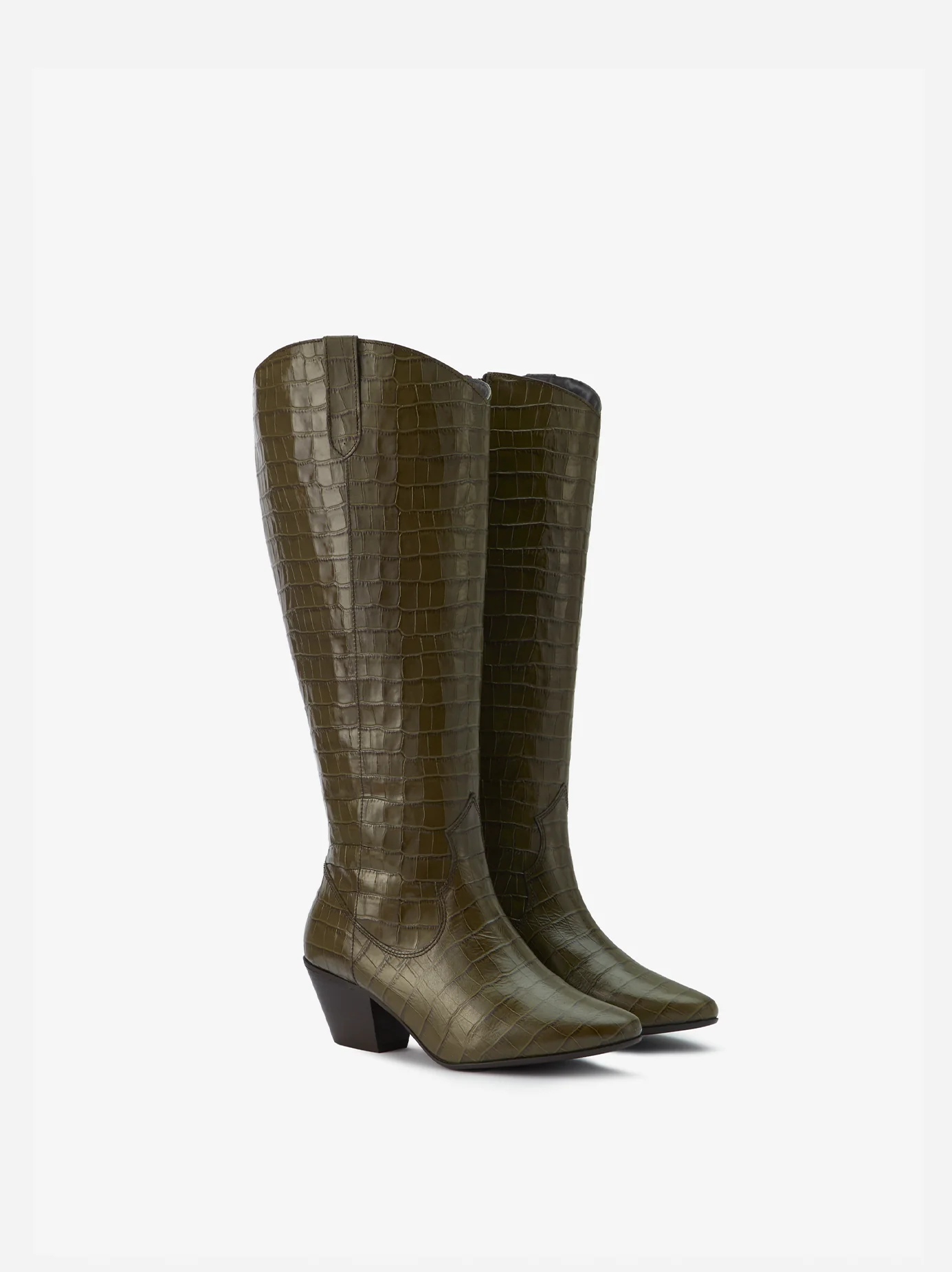 Saffron Knee High Boots in Forest Green Croc - Image 4
