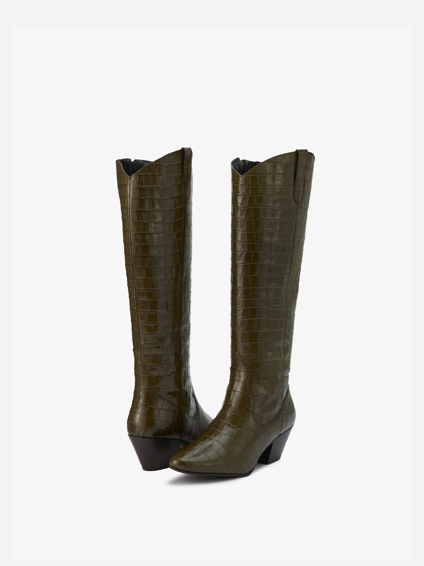 Saffron Knee High Boots in Forest Green Croc - Image 5
