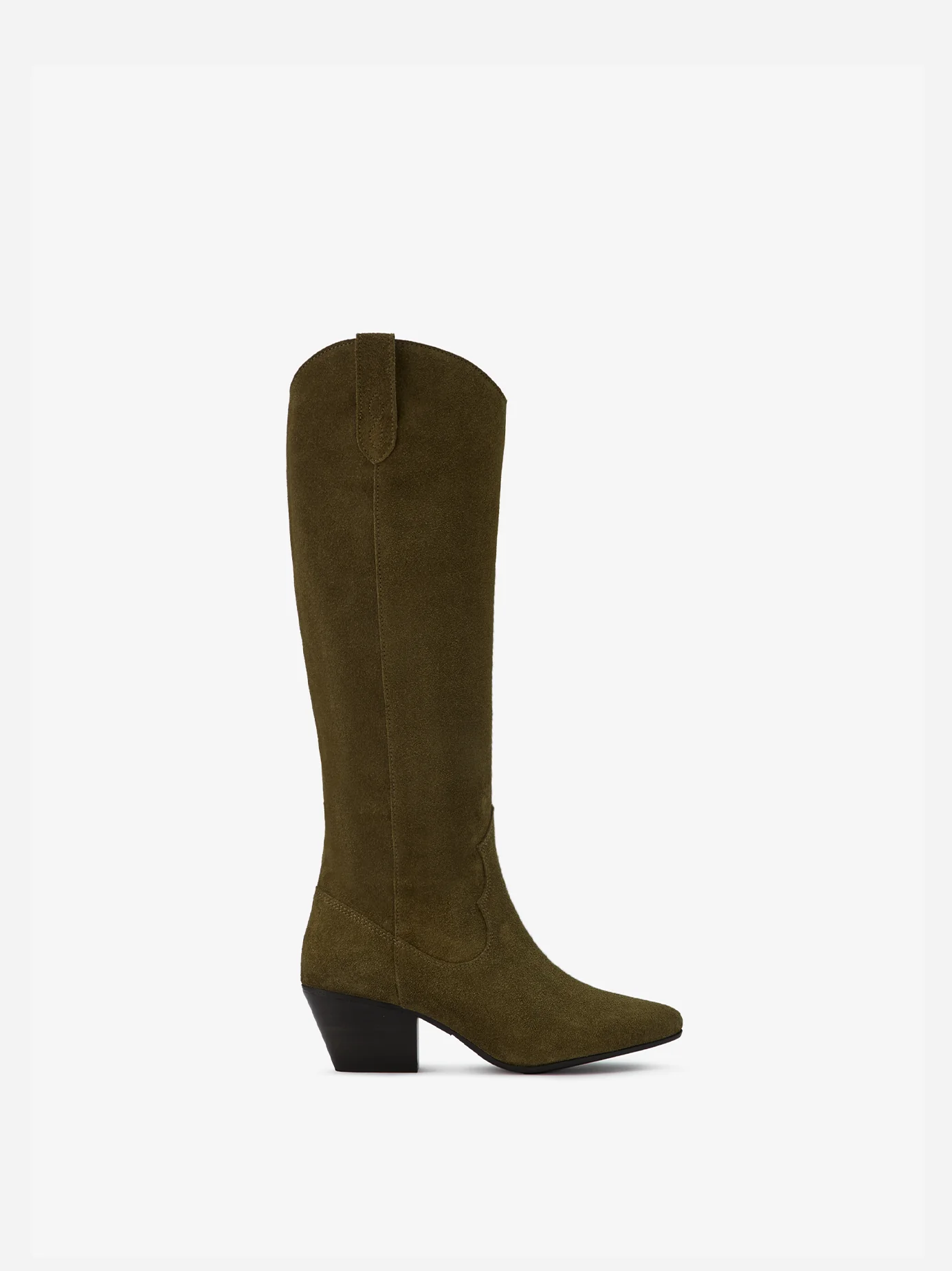 Saffron Knee High Boots in Forest Green Suede - Image 3