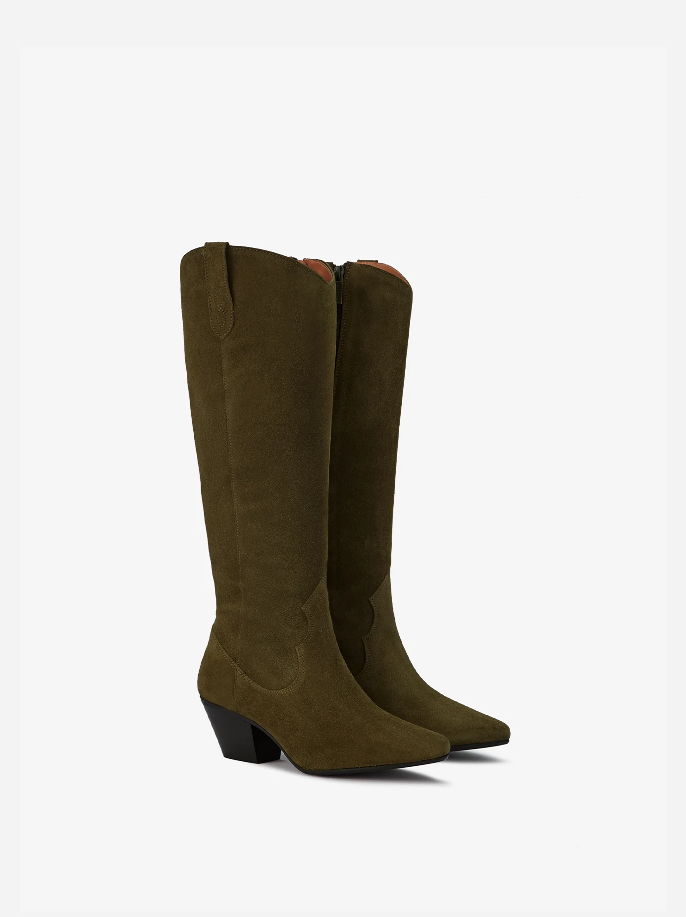 Saffron Knee High Boots in Forest Green Suede - Image 4