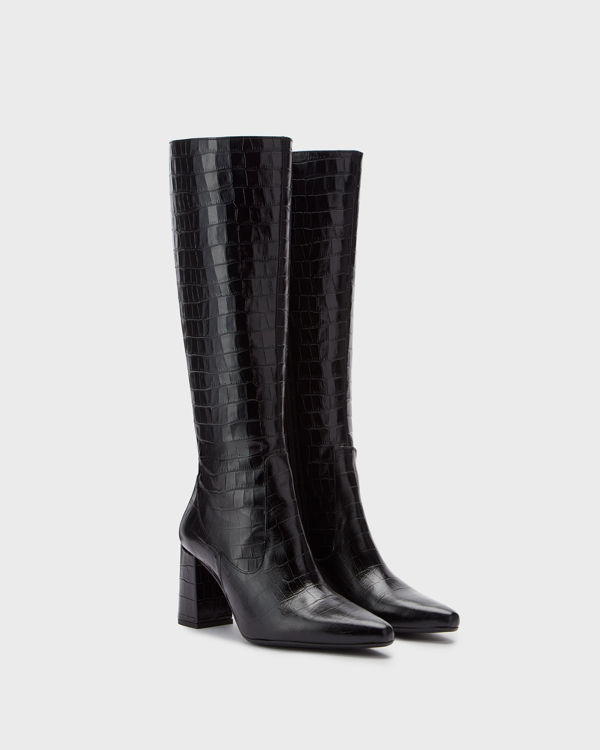 Tabitha Knee High Boots in Black Croc Leather - Image 3
