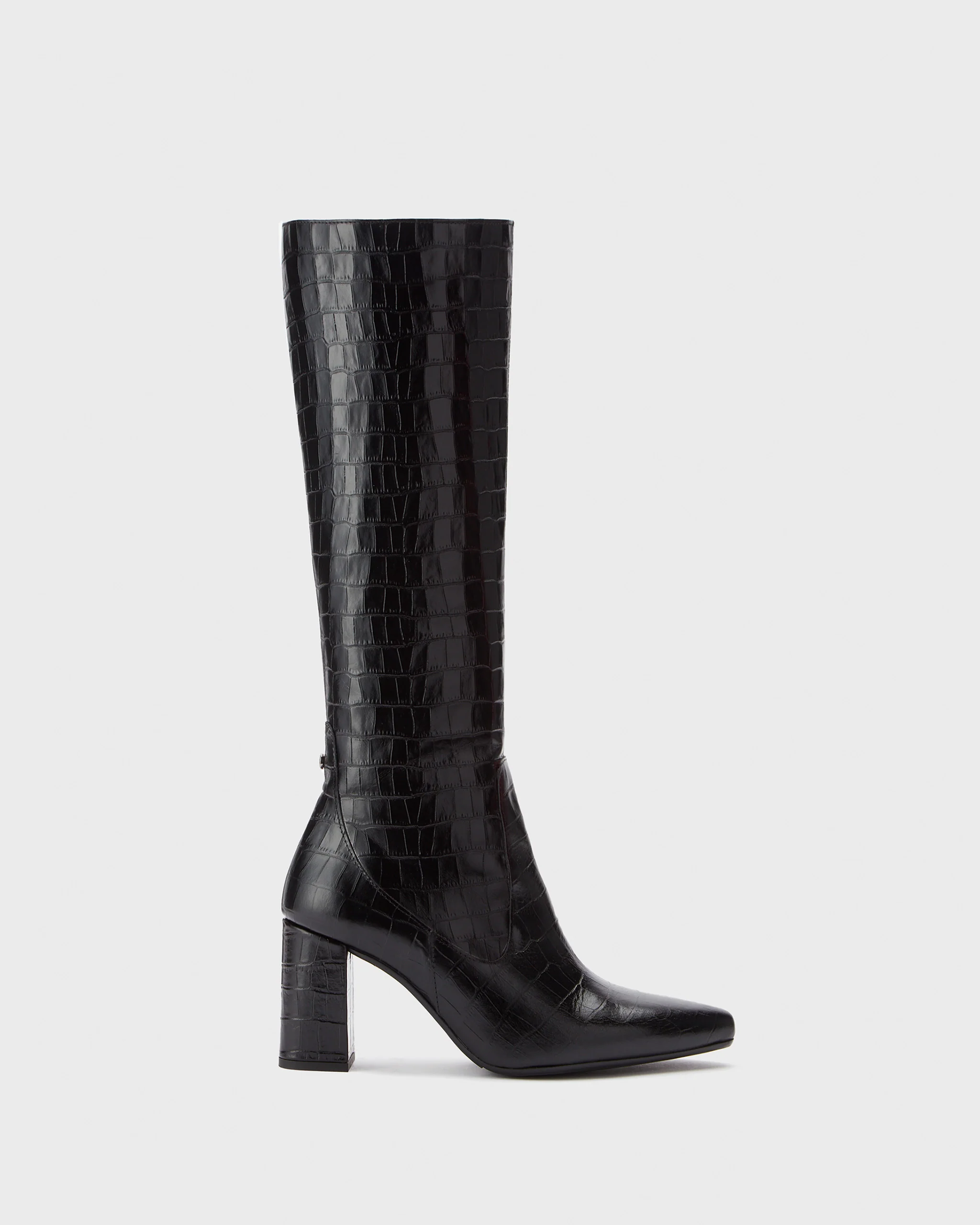 Tabitha Knee High Boots in Black Croc Leather - Image 4