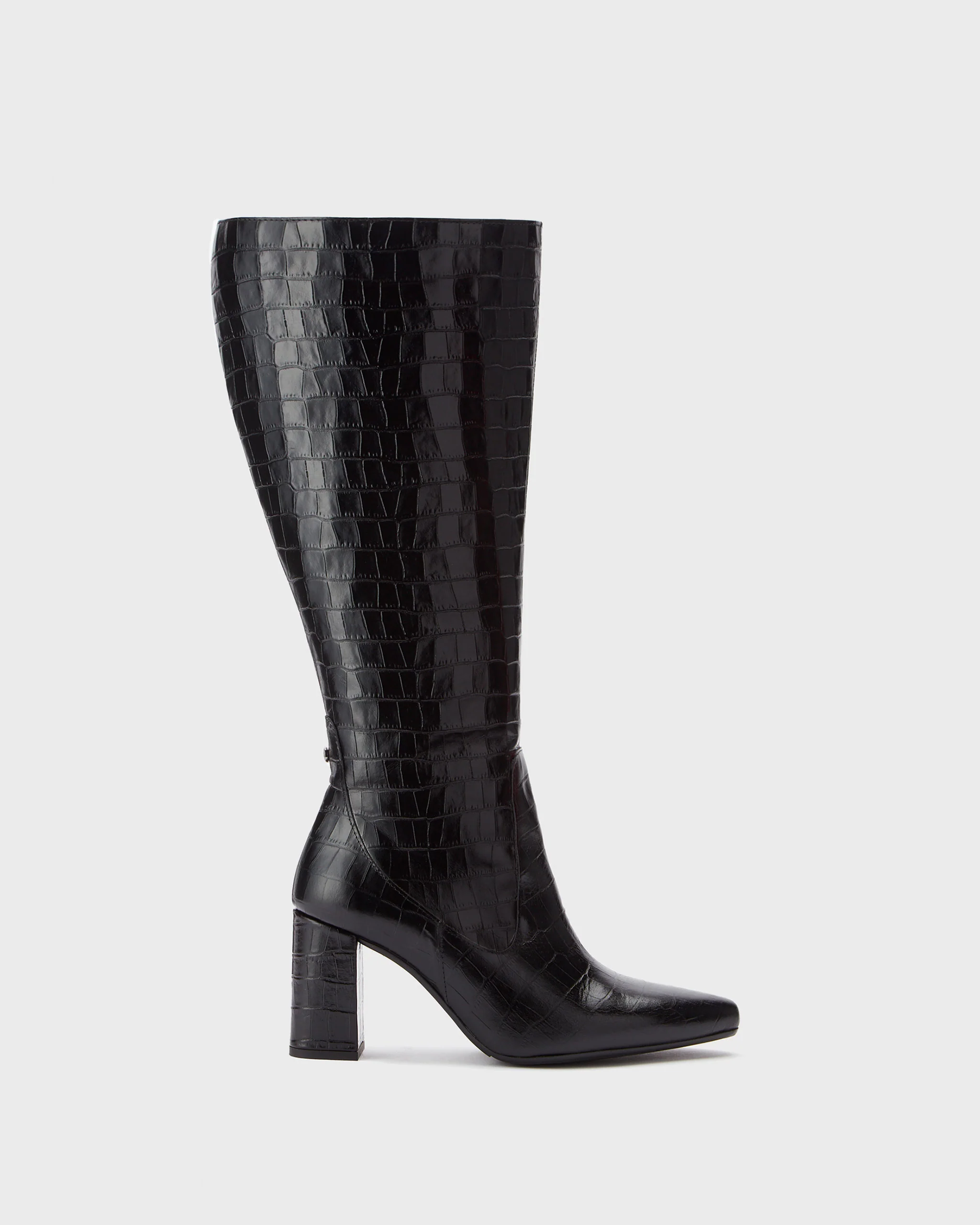 Tabitha Knee High Boots in Black Croc Leather - Image 5