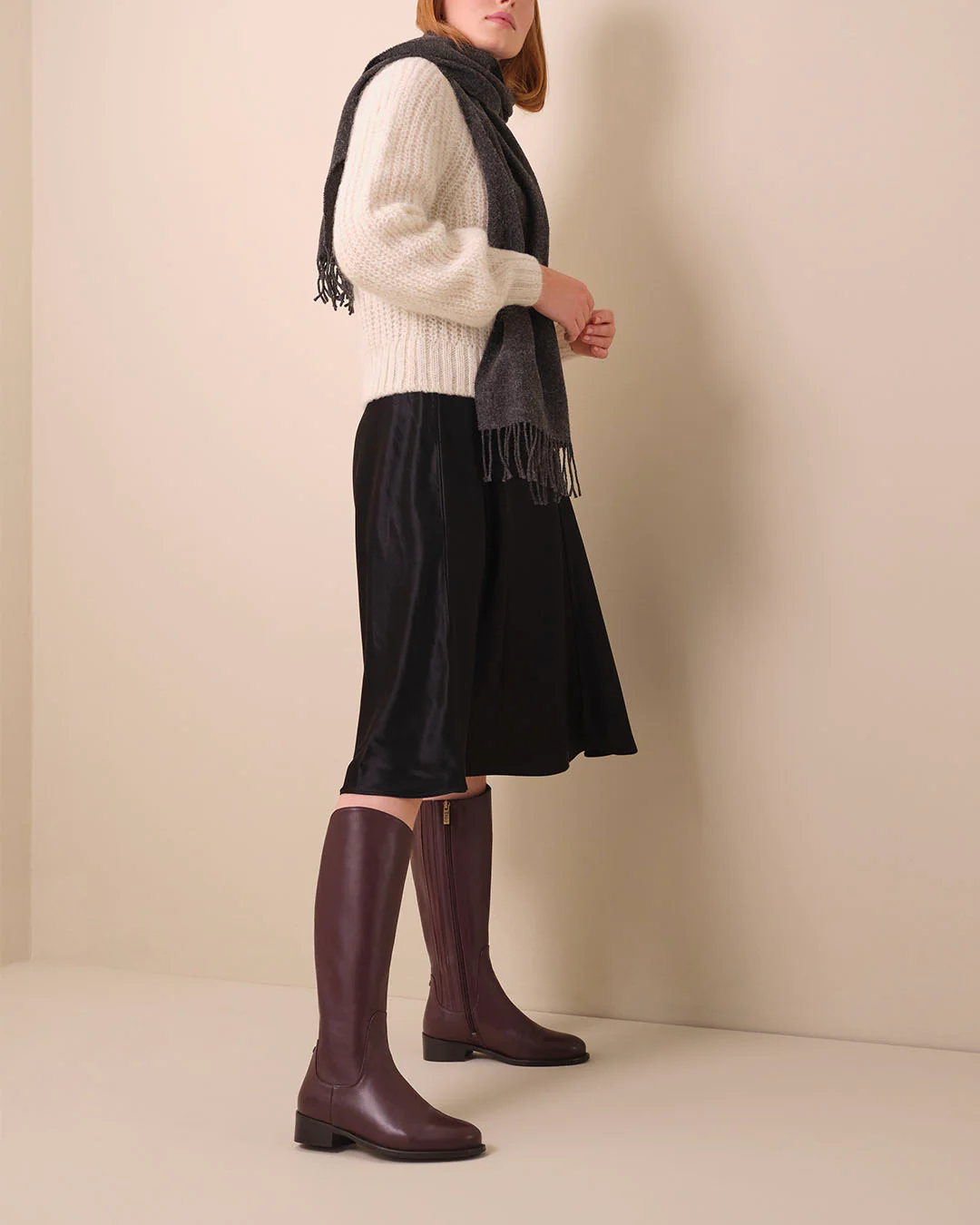 Verity Knee High Boots in Burgundy Leather - Image 5