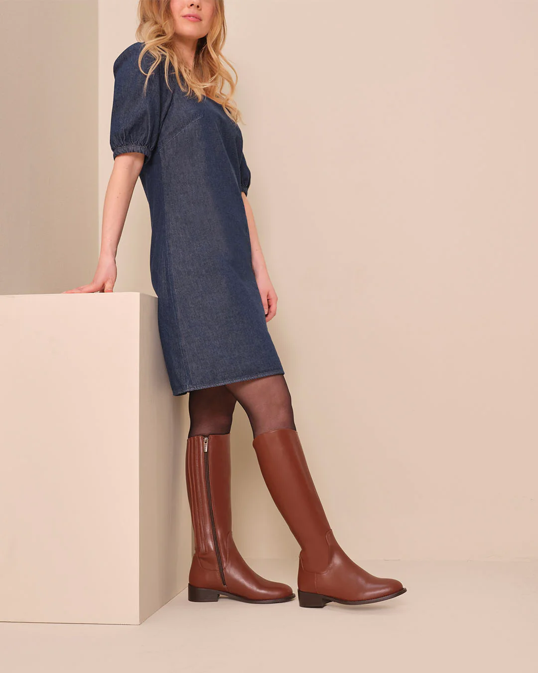 Verity Knee High Boots in Tan Leather - Image 4